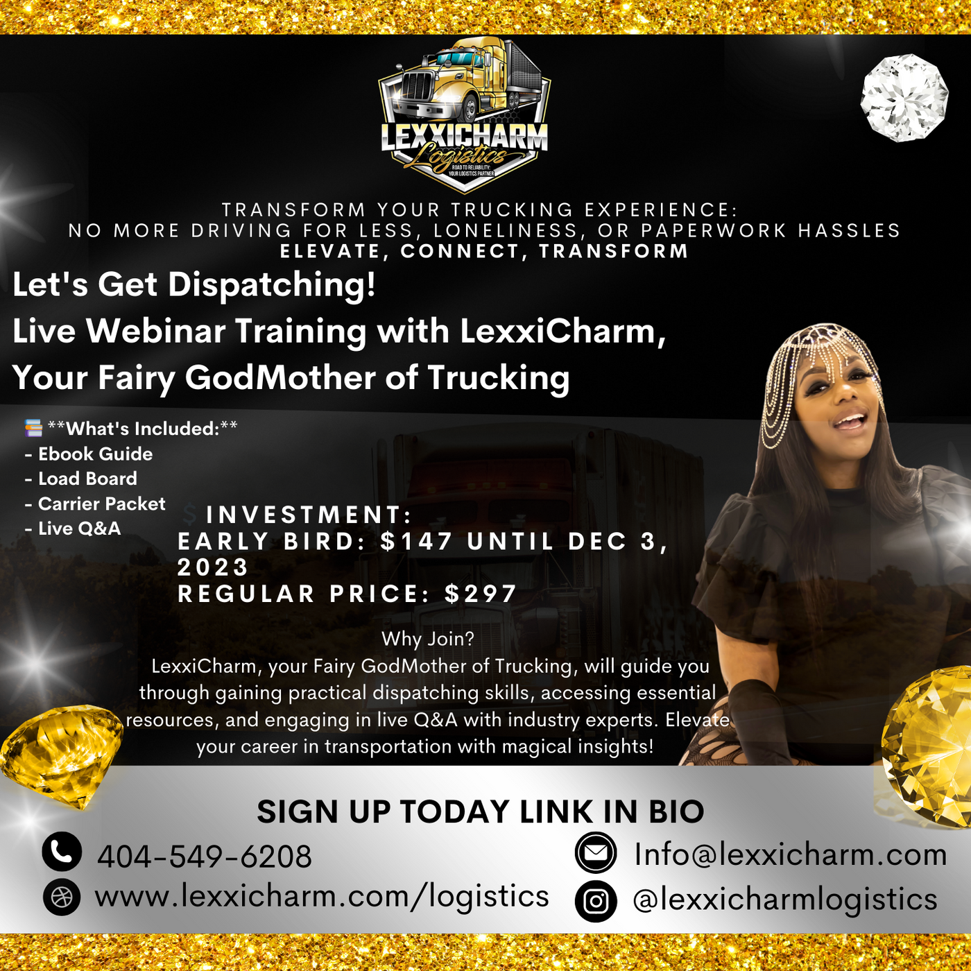 Get Dispatching Live Webinar Training with LexxiCharm: Your Fairy Godmother of Trucking