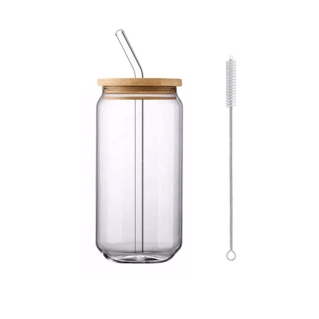 Glass Cup With Lid and Straw
