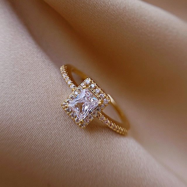 Radiant Glamour: Square Zircon Gold Opening Rings - Effortless Elegance