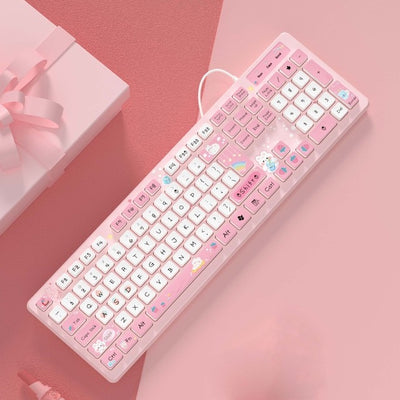 Kawaii Pink Wired Keyboard for Office PC with Mute Click: Enhance Your Work Experience in Style