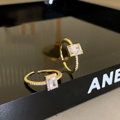 Radiant Opulence: Square Zircon Gold Opening Rings - Exquisite Elegance
