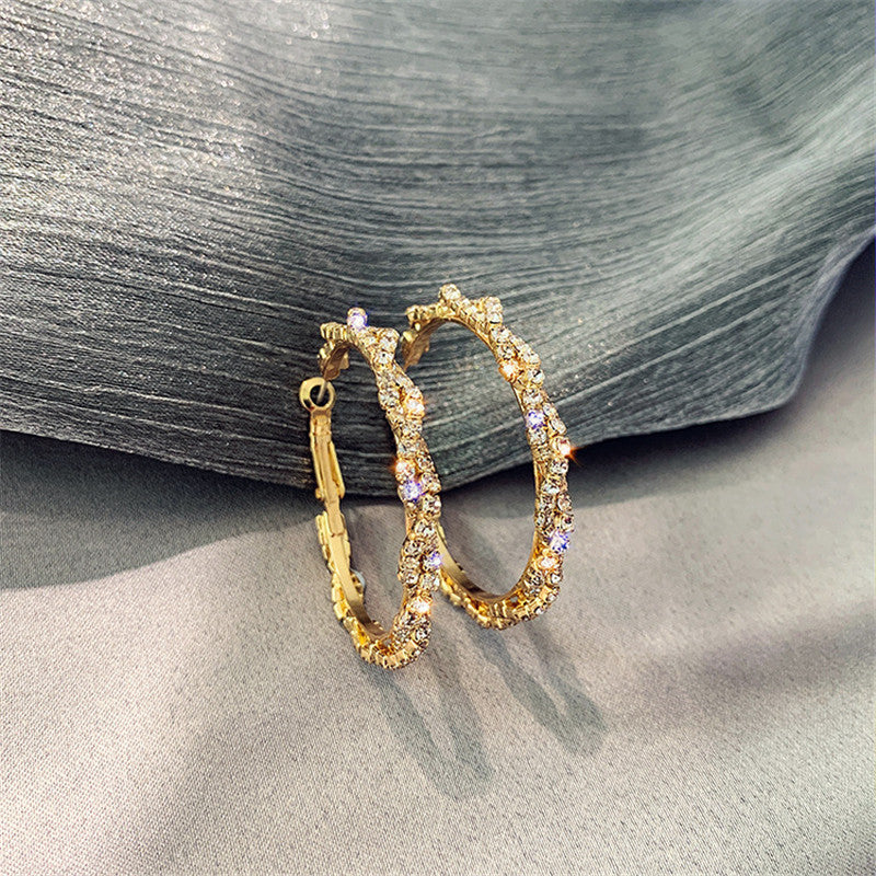 Enhance Your Style with Shiny Screw Crystal Round Hoop Earrings