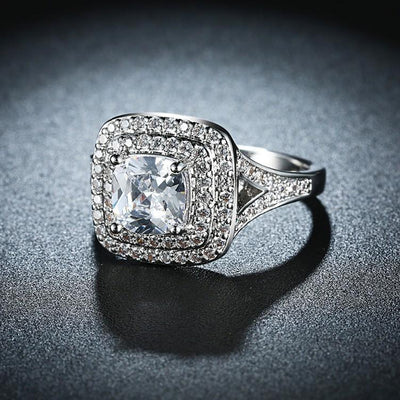 2.50 ct Cushion Double Halo Square Engagement Ring