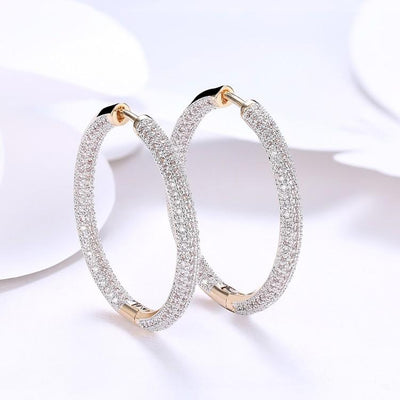 10.00 Cttw Austrian Elements Micro Pave' Hoop Earrings in 18K Gold Plated ITALY Design
