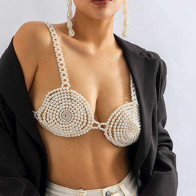 Exude Elegance with the White Beaded Pearl Corset Bra