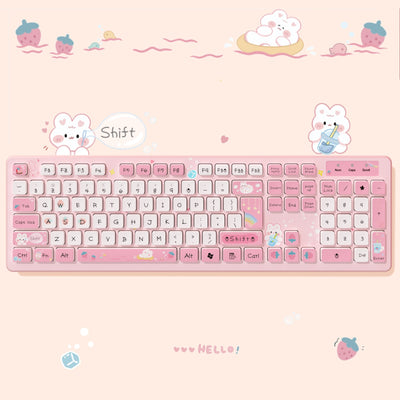 Kawaii Pink Wired Keyboard for Office PC with Mute Click: Enhance Your Work Experience in Style