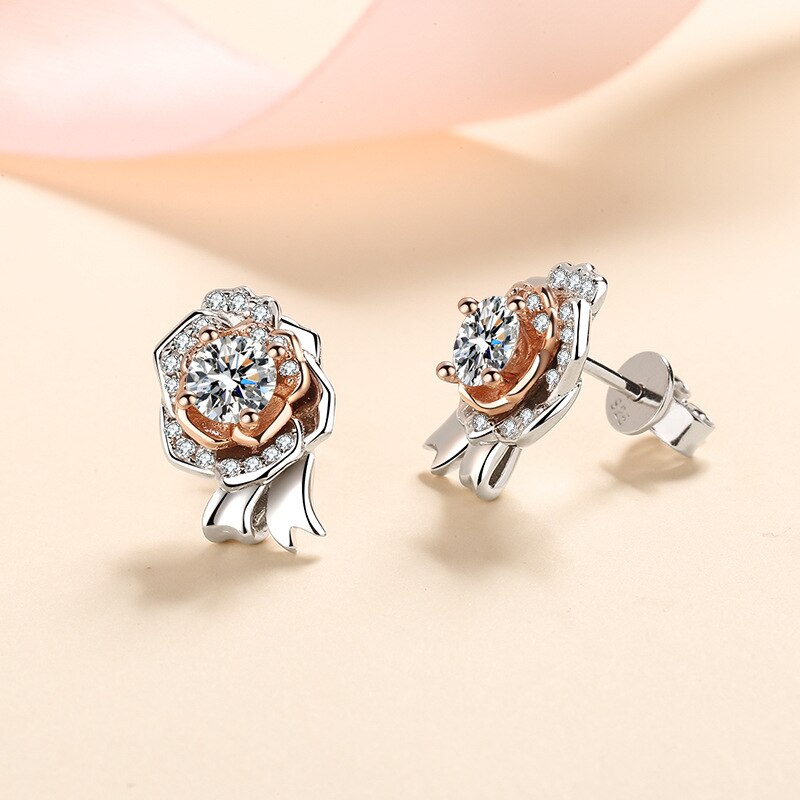 Enhance Your Elegance with Silver Sparkling Rose Stud Earrings